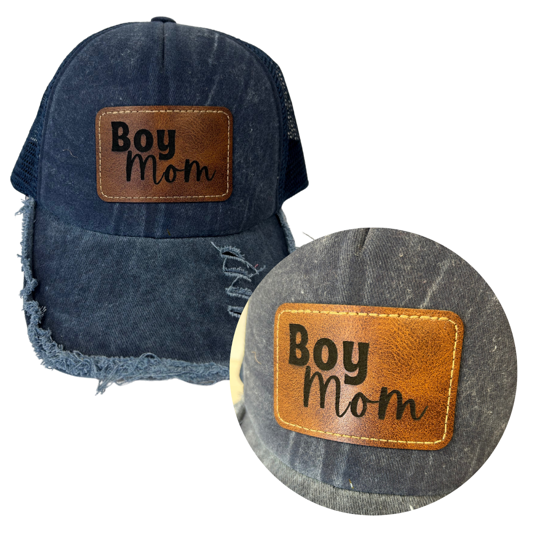 Boy Mom - Engraved Leatherette Hat