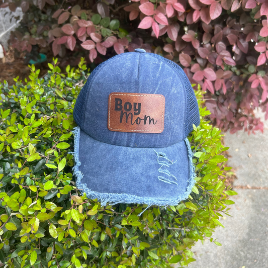 Boy Mom - Engraved Leatherette Hat