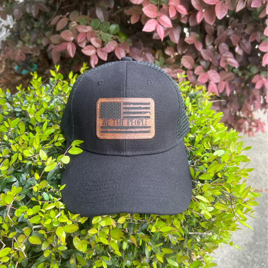 We The People Flag - Engraved Leatherette Hat