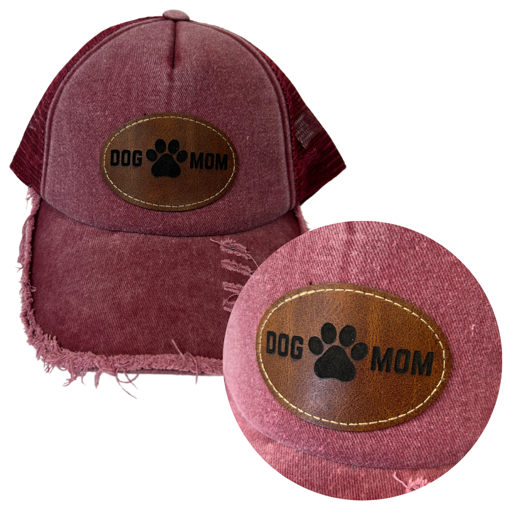 Dog Mom - Engraved Leatherette Hat