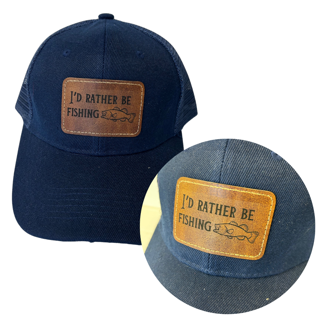 I'd Rather Be Fishing - Engraved Leatherette Hat