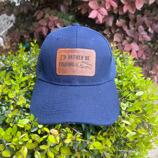 I'd Rather Be Fishing - Engraved Leatherette Hat