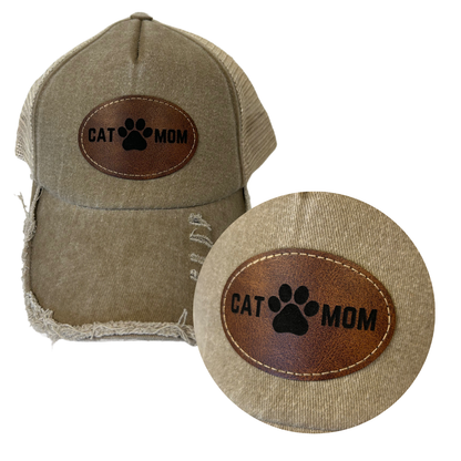 Cat Mom - Engraved Leatherette Hat