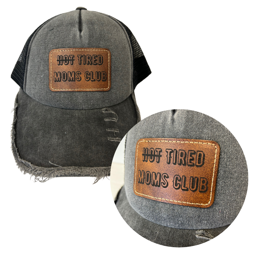 Tired Moms Club - Engraved Leatherette Hat