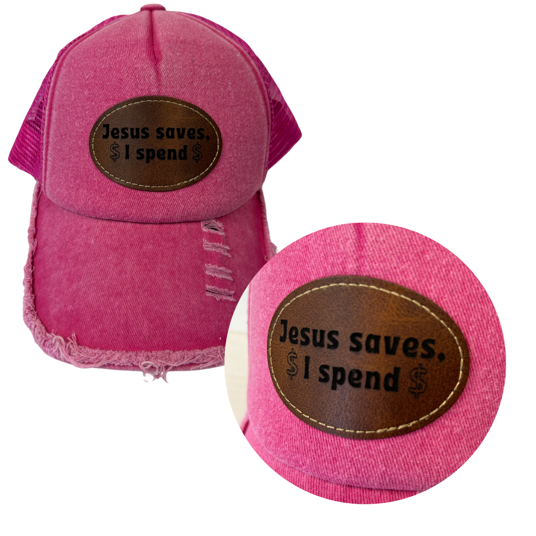 Jesus Saves, I Spend - Engraved Leatherette Hat