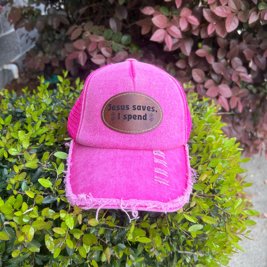 Jesus Saves, I Spend - Engraved Leatherette Hat