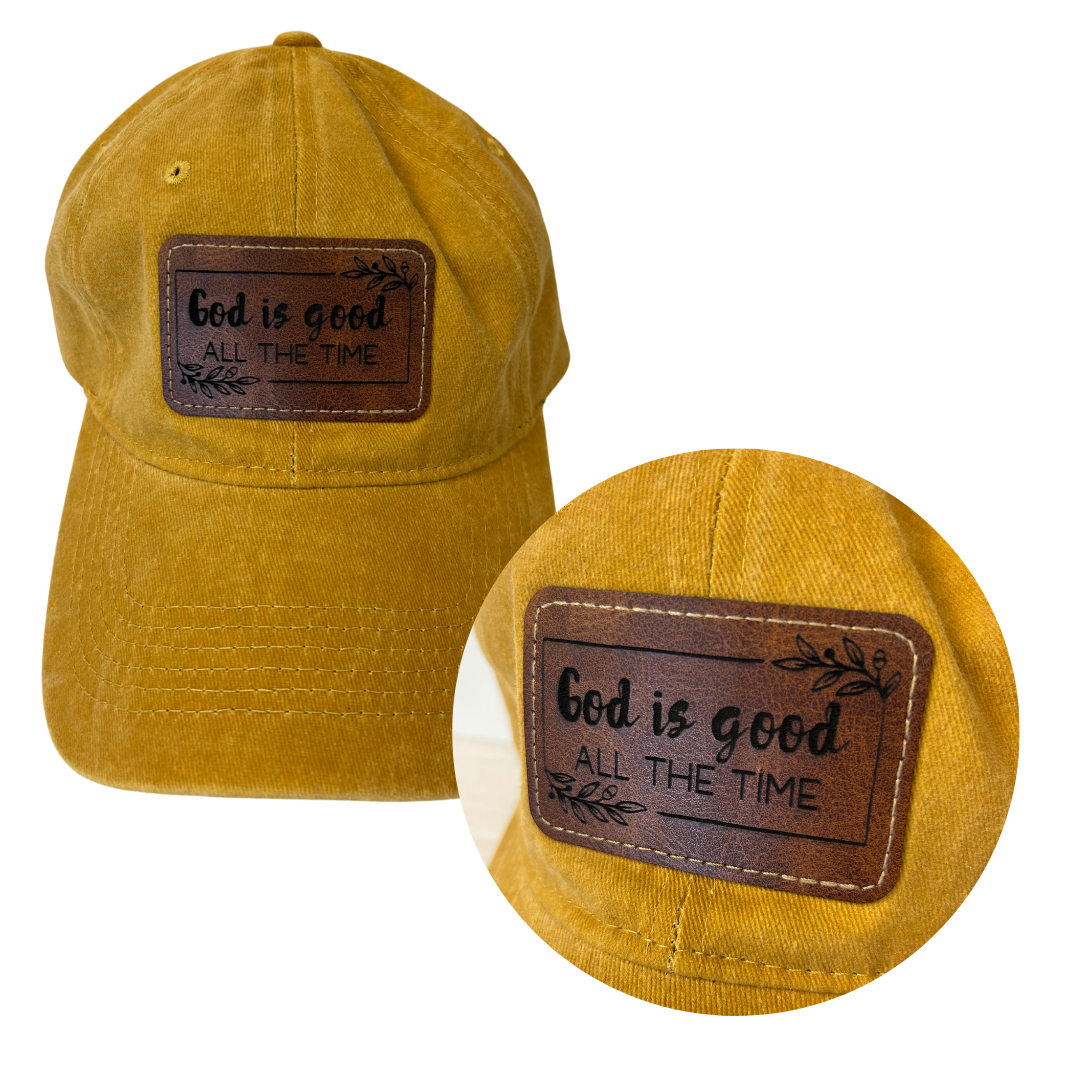 God is Good, All The Time - Engraved Leatherette Hat