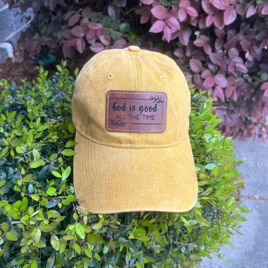 God is Good, All The Time - Engraved Leatherette Hat