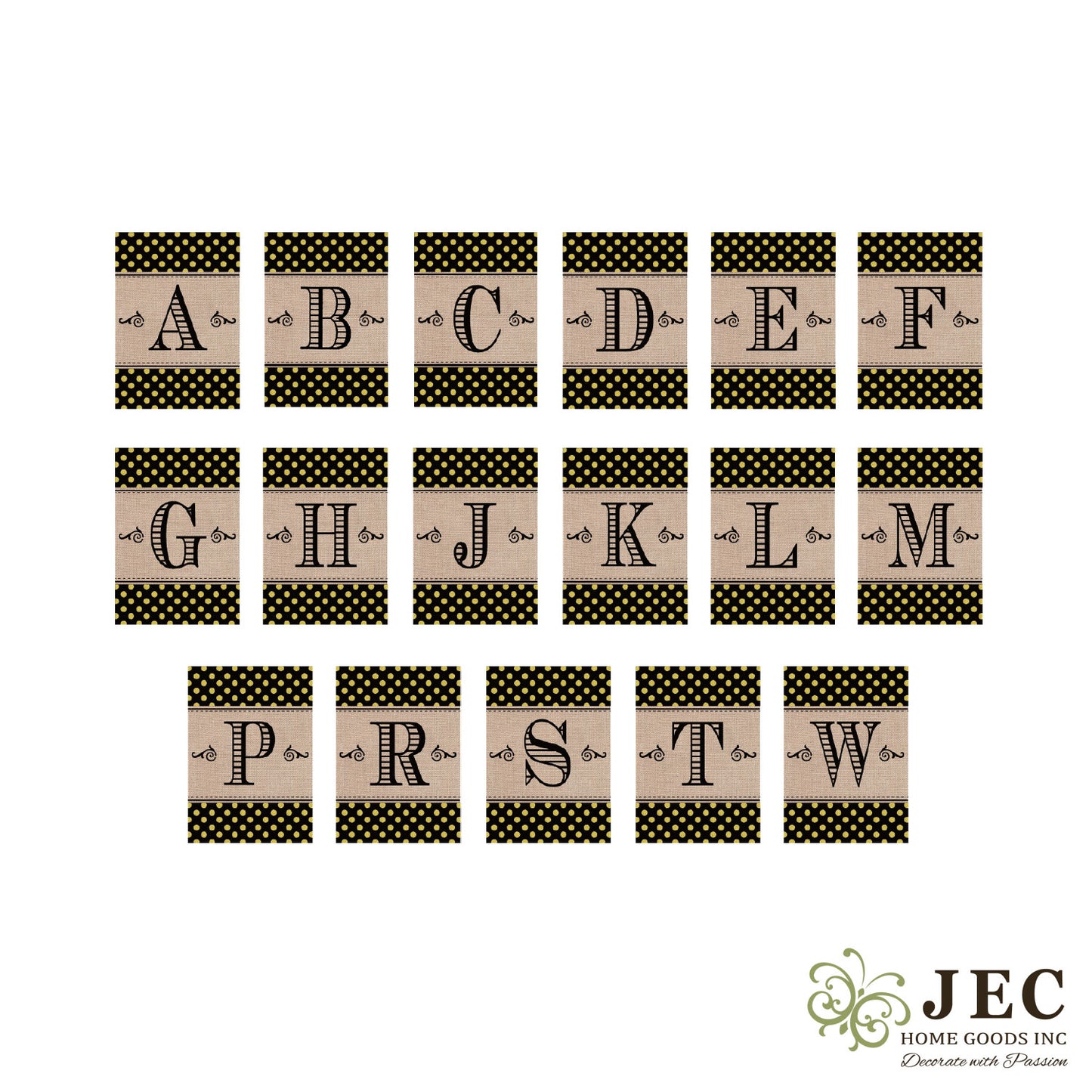 Gold Polka Dots Burlap Monogram Flag