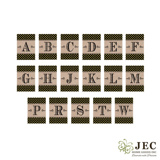 Gold Polka Dots Burlap Monogram Flag