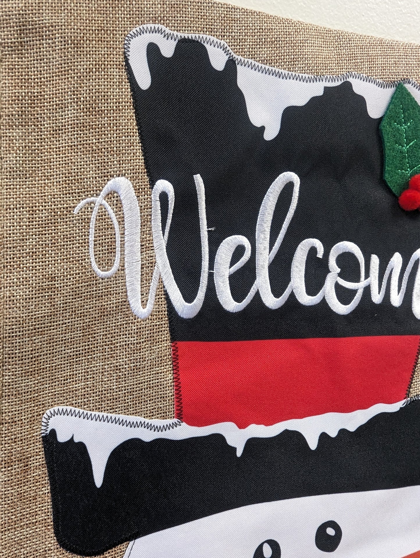 Snowman Top Hat Welcome Burlap 2-Sided Garden Flag 12.5x18"