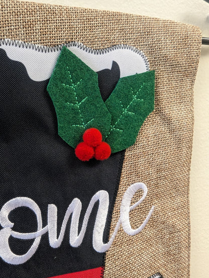 Snowman Top Hat Welcome Burlap 2-Sided Garden Flag 12.5x18"