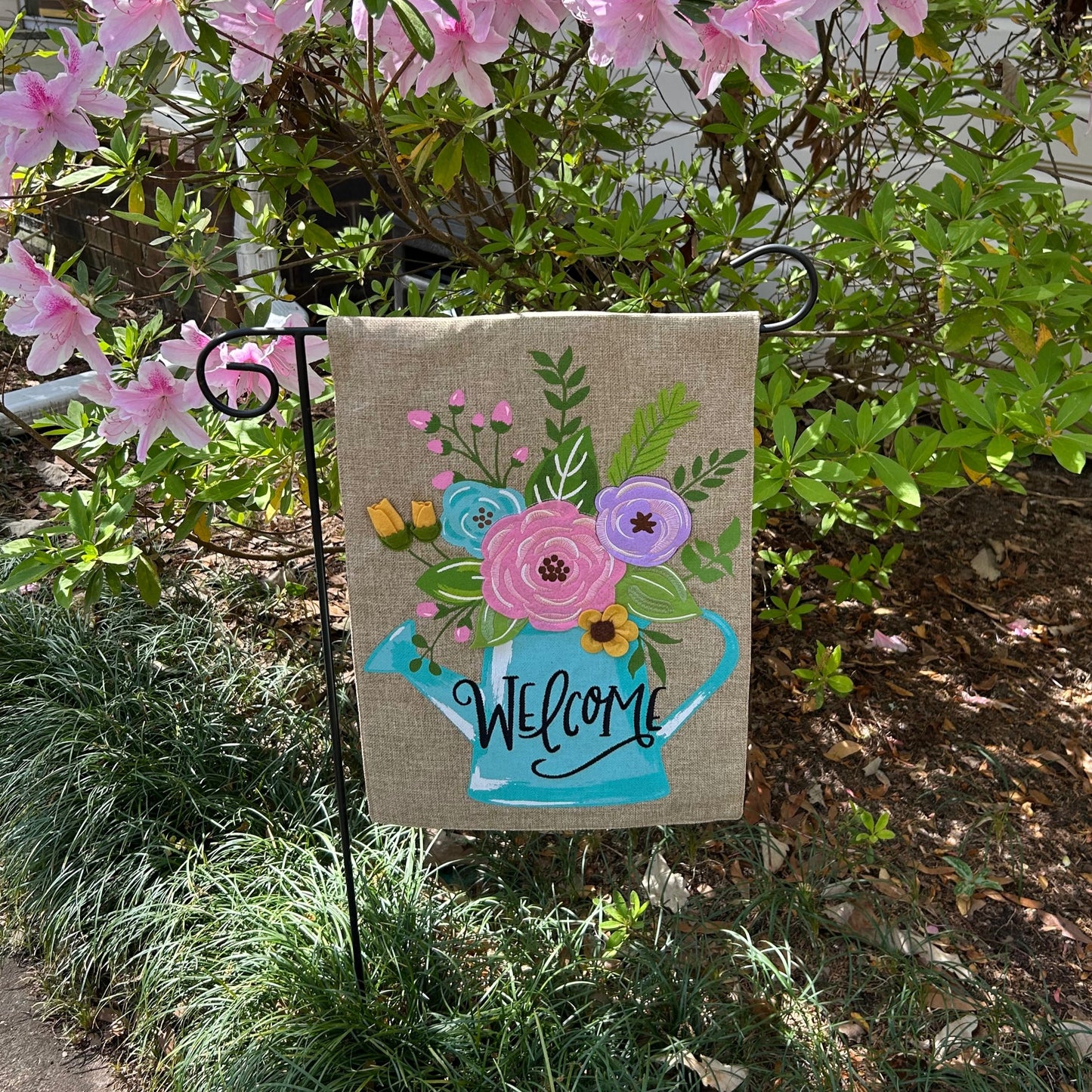 Watering Can Burlap 2-Sided Garden Flag 12.5x18"