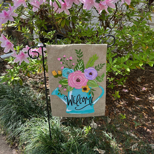 Watering Can Burlap 2-Sided Garden Flag 12.5x18"