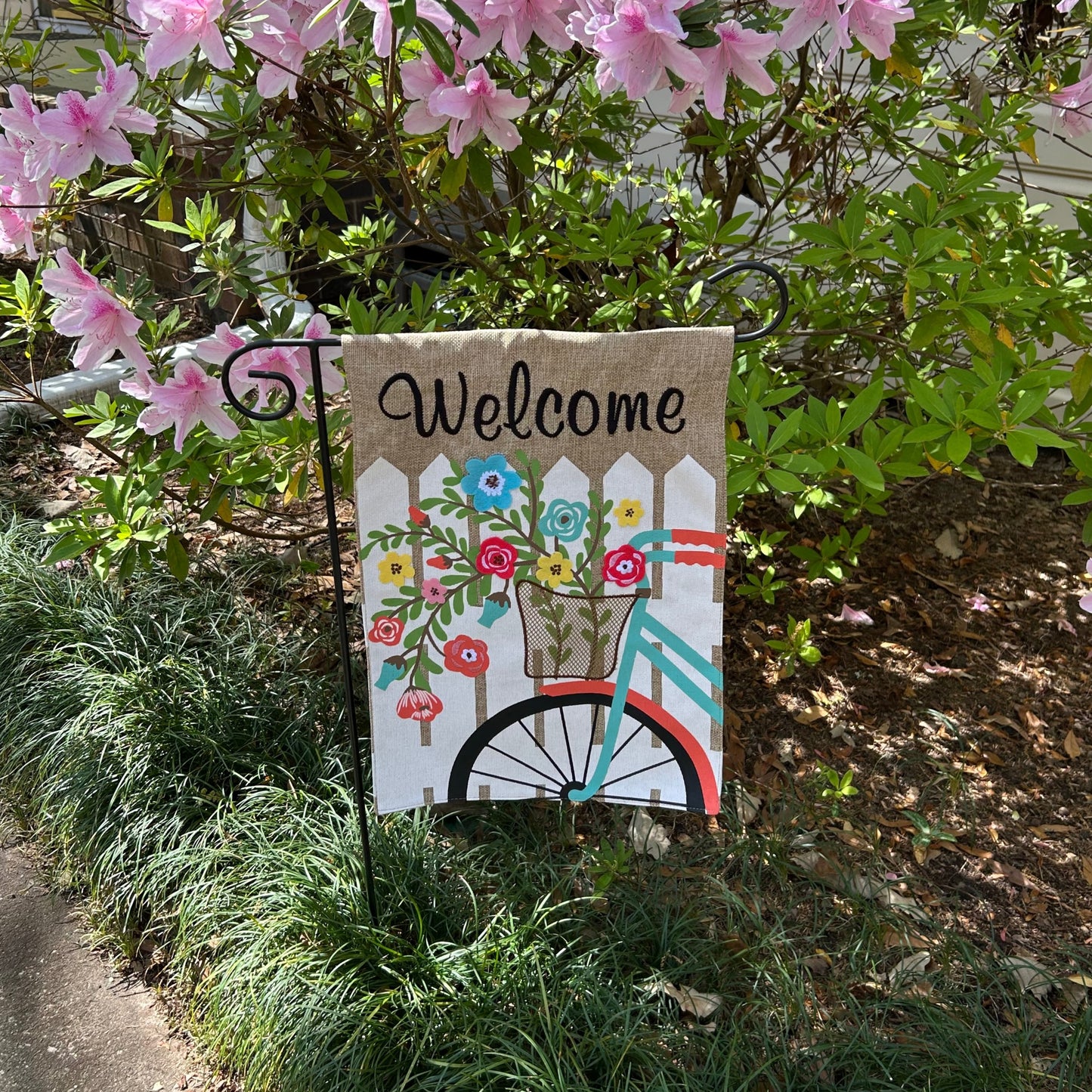 Flower Bike Burlap 2-Sided Garden Flag 12.5x18"