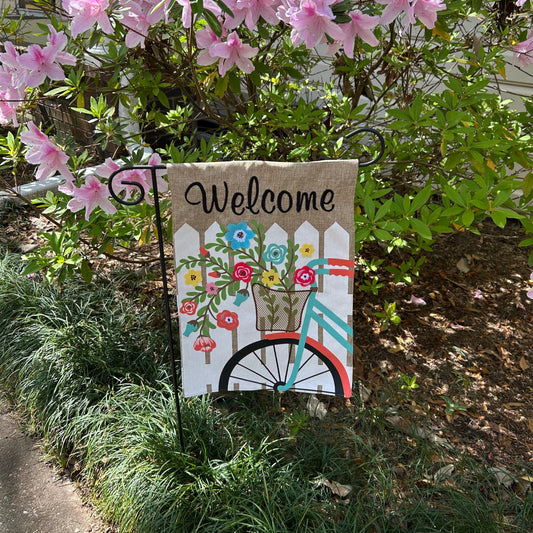 Flower Bike Burlap 2-Sided Garden Flag 12.5x18"