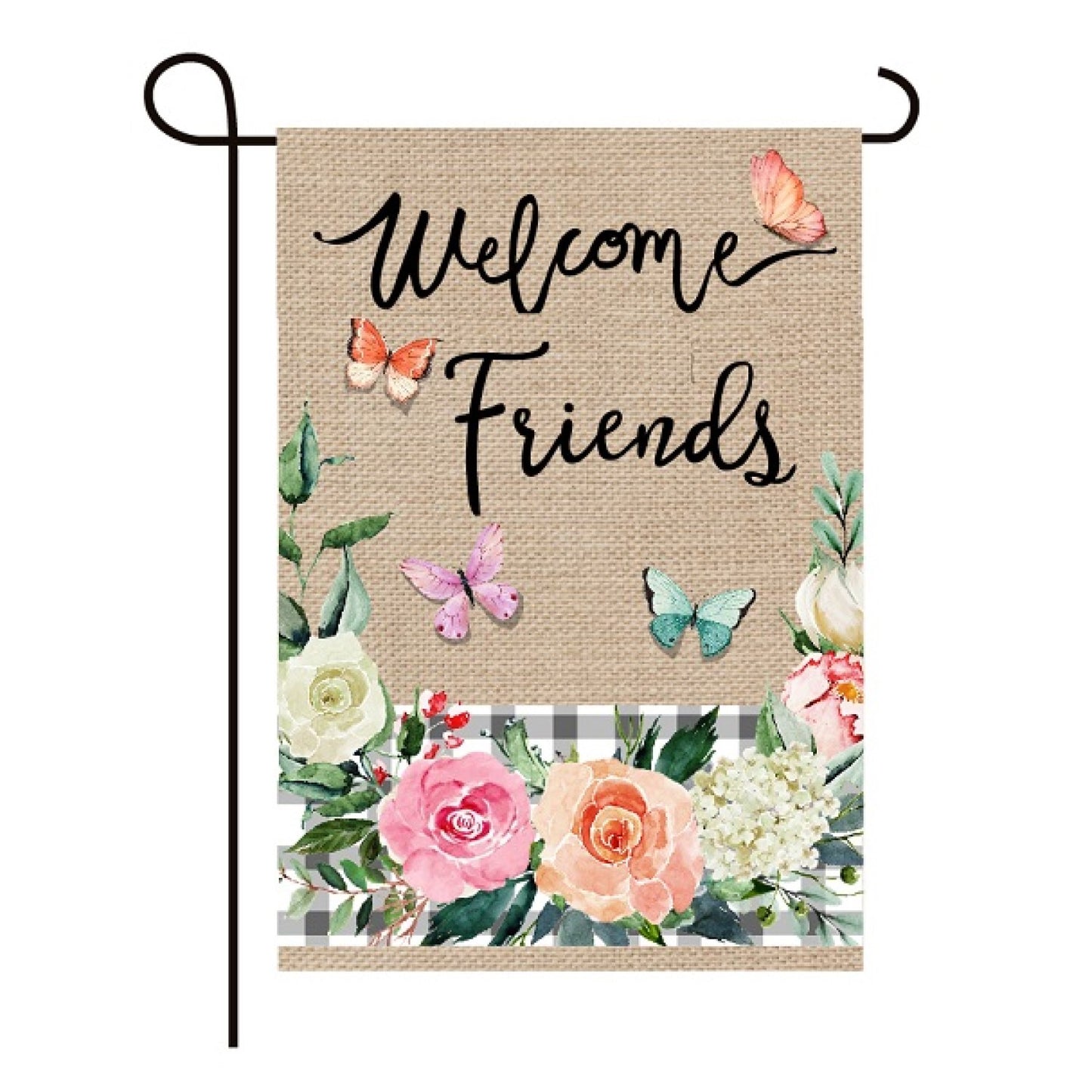 Butterflies Floral Faith 2-Sided Burlap Garden Flag 12.5x18"