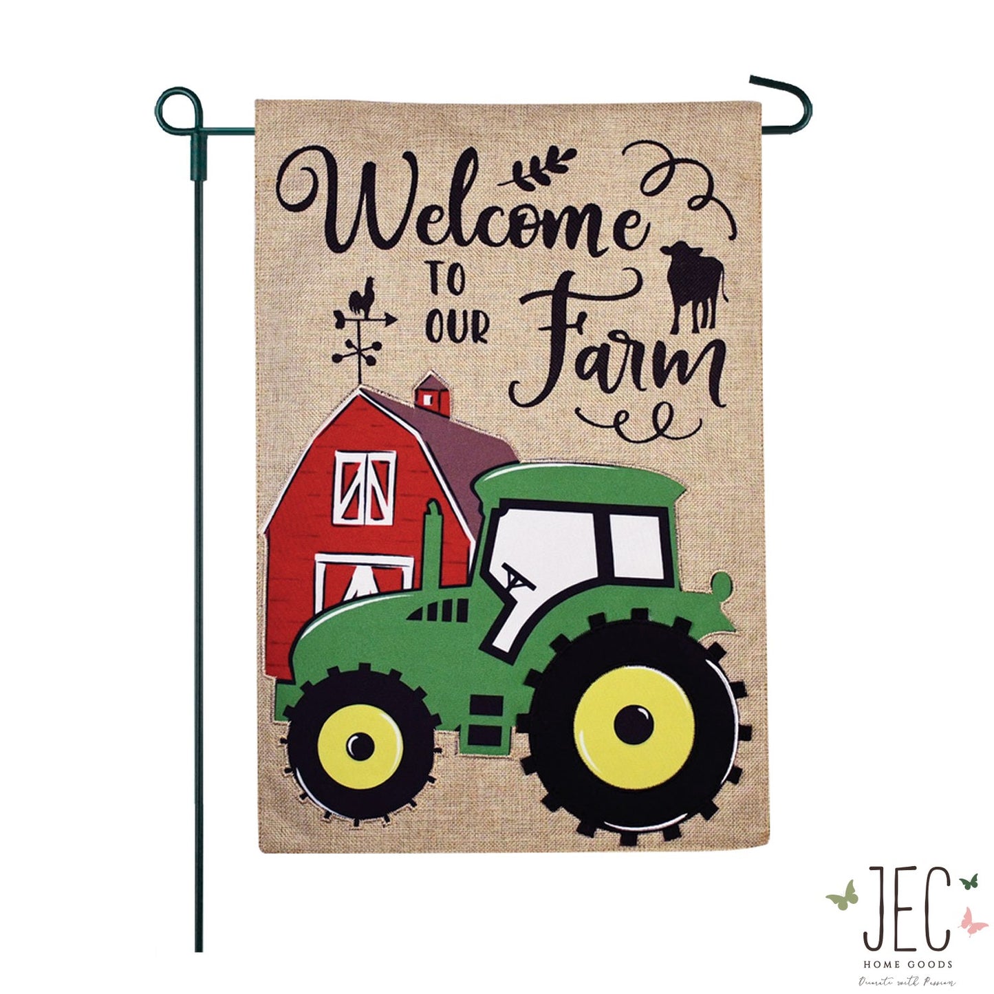 Green Tractor Burlap 2-Sided Garden Flag 12.5x18"
