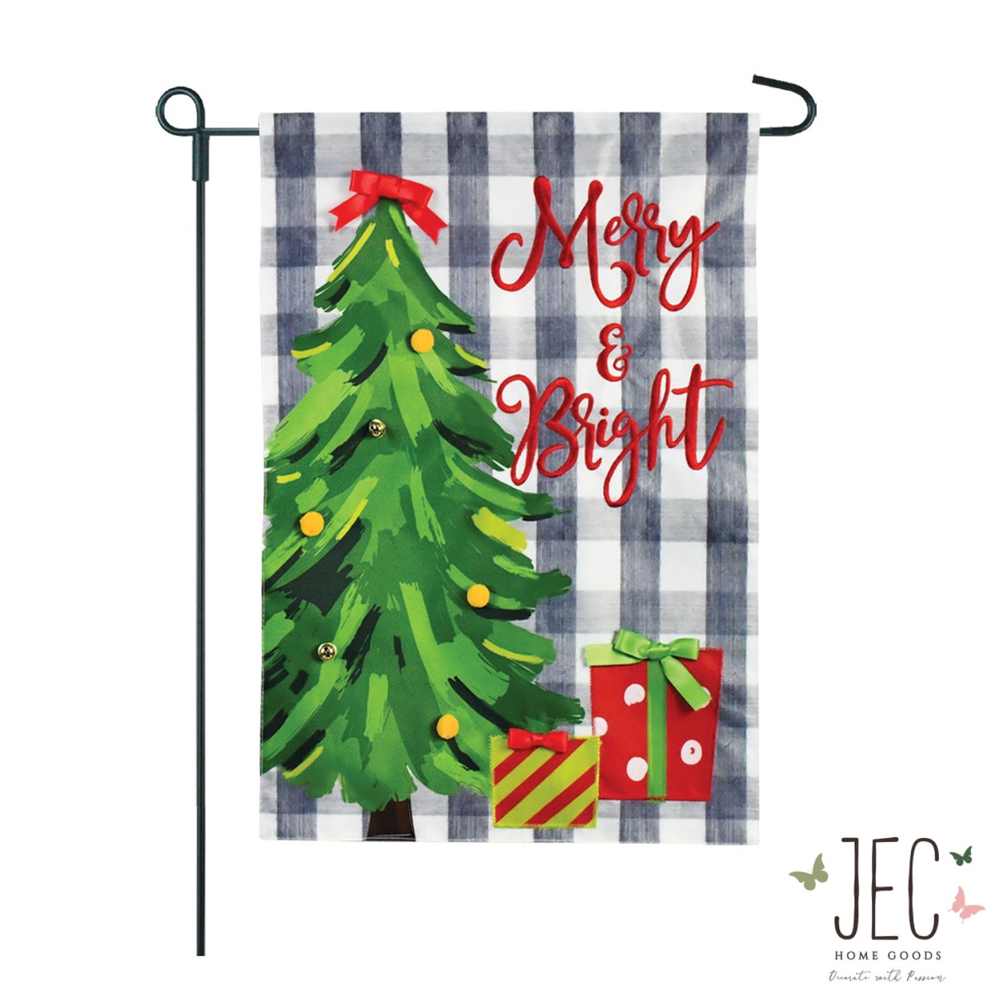 Merry & Bright Buffalo Check Tree 2-Sided Garden Flag 12.5x18"