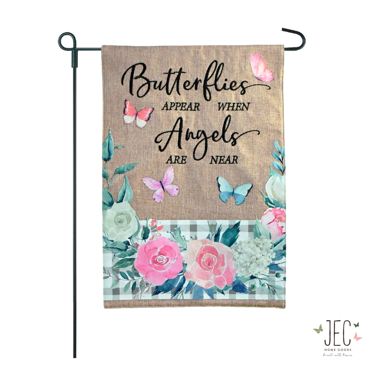 Butterflies Floral Faith 2-Sided Burlap Garden Flag 12.5x18"