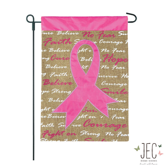 Breast Cancer Awareness Burlap 2-Sided Garden Flag 12.5x18"