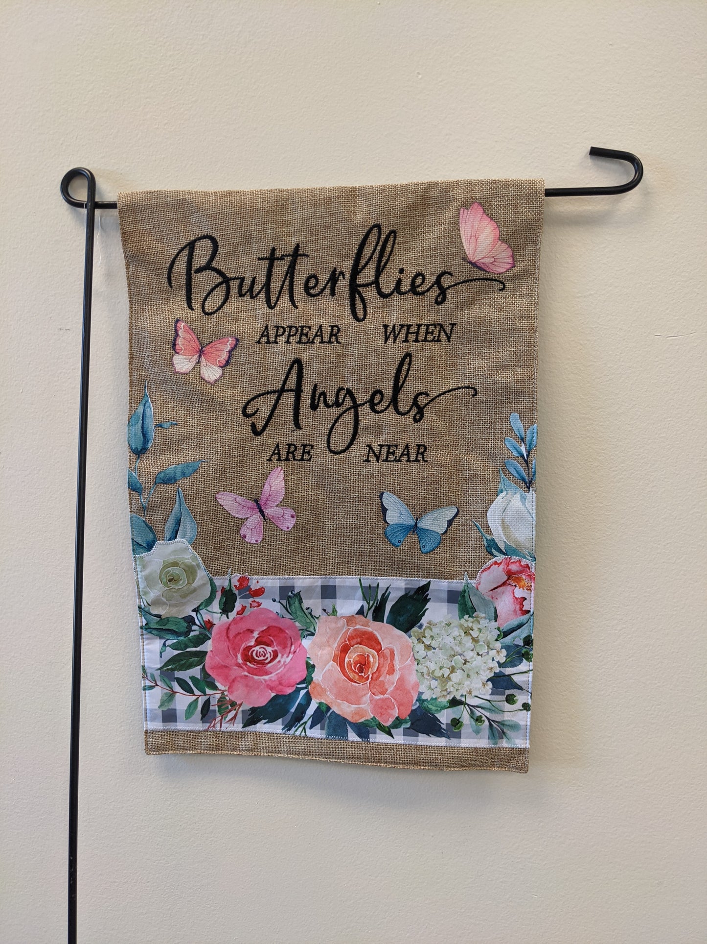 Butterflies Floral Faith 2-Sided Burlap Garden Flag 12.5x18"