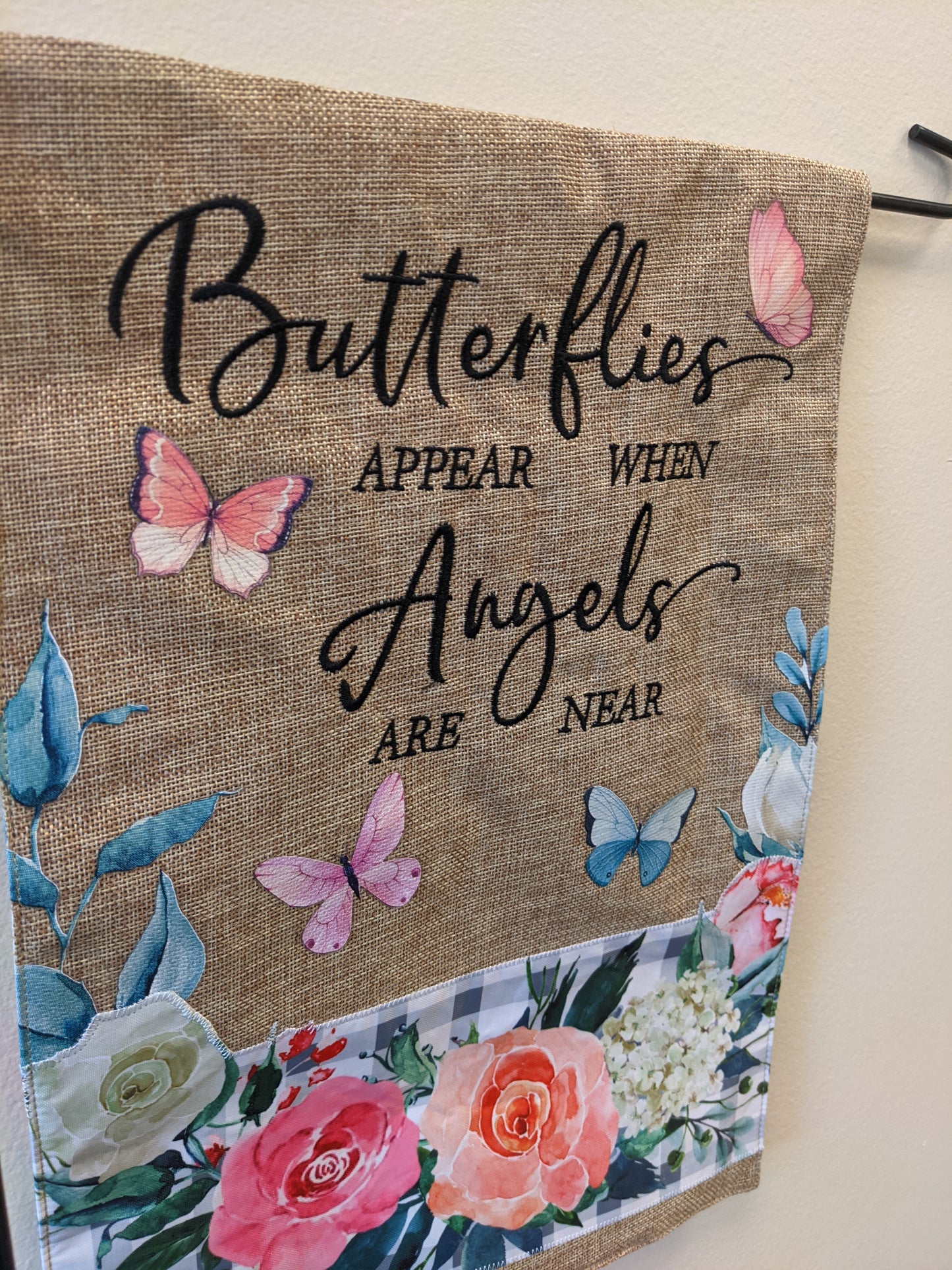 Butterflies Floral Faith 2-Sided Burlap Garden Flag 12.5x18"