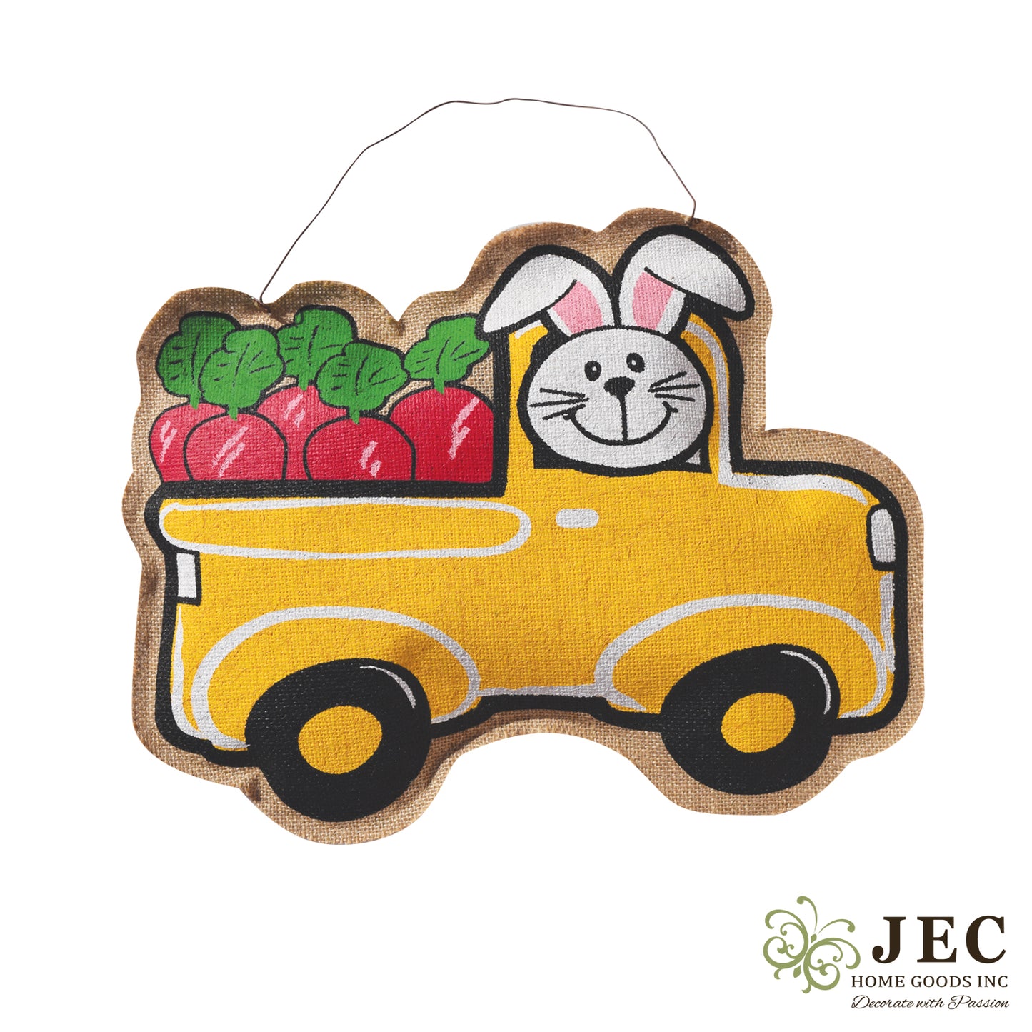 Bunny Pick Up Truck Burlap Wall Décor 21.5"x16.5"