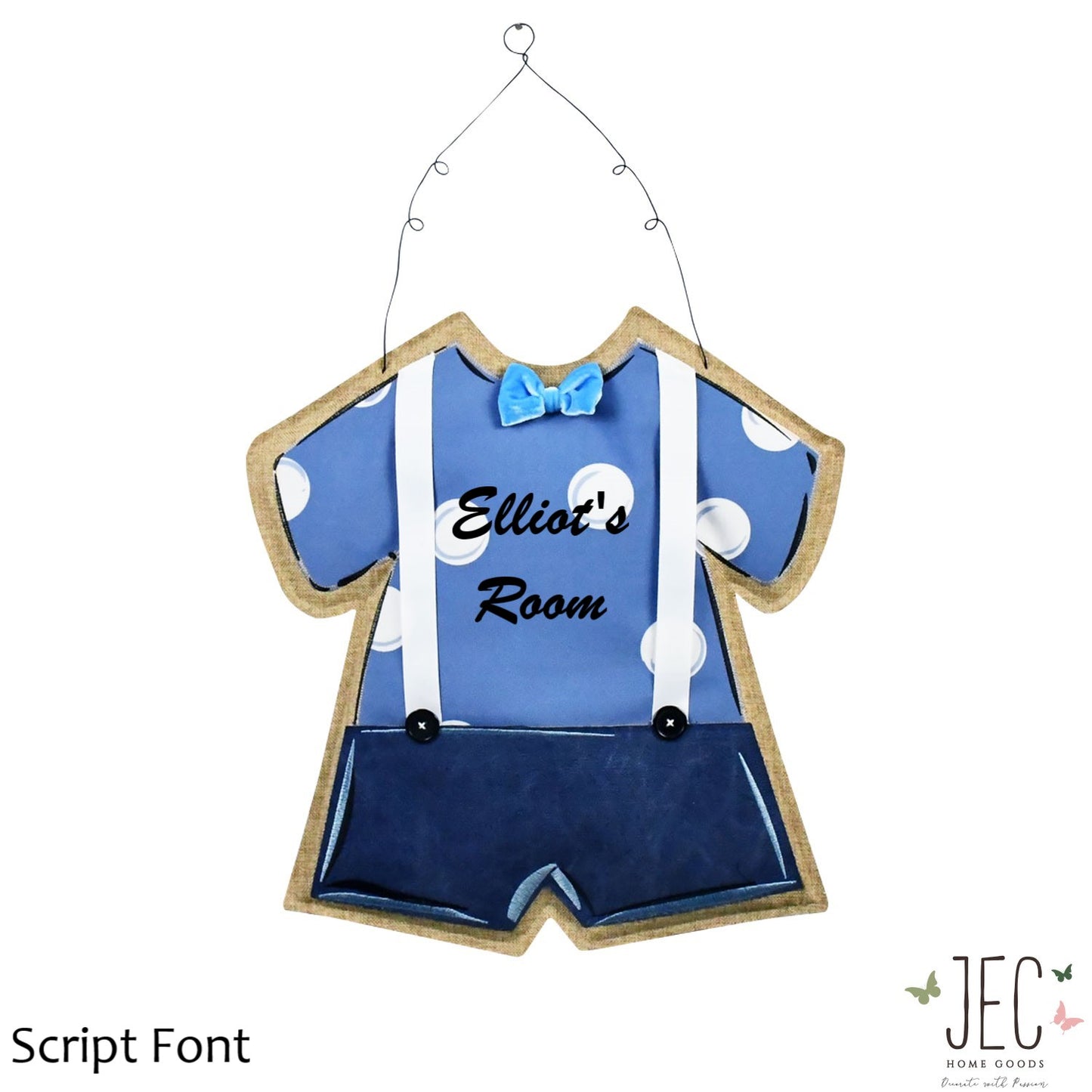 Personalized Boy Onesie Burlap Wall Décor 21"x23"